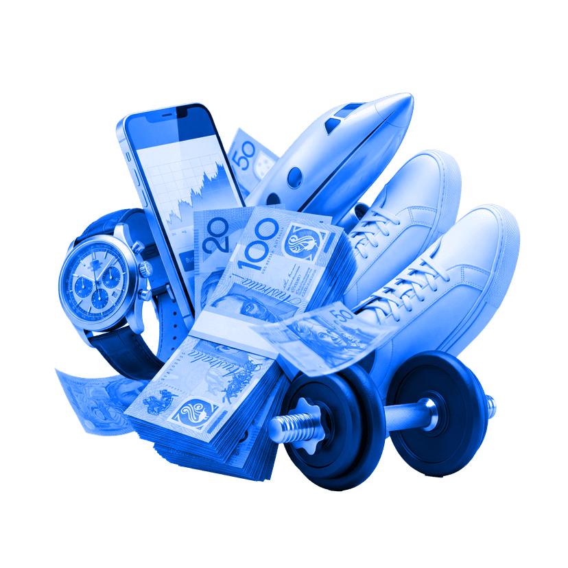 Fitness equipment and money representing recurring monthly revenue